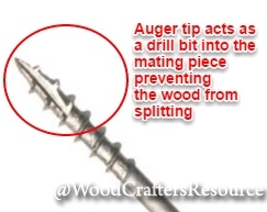 Self tapping screw design prevents the wood from splitting